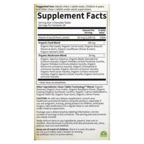 Thành phần vi chất của Garden of Life MyKind Organics Vegan D3 Raspberry-Lemon 50 mcg (2.000 IU) 30 Vegan Chewable Tablets 658010118613