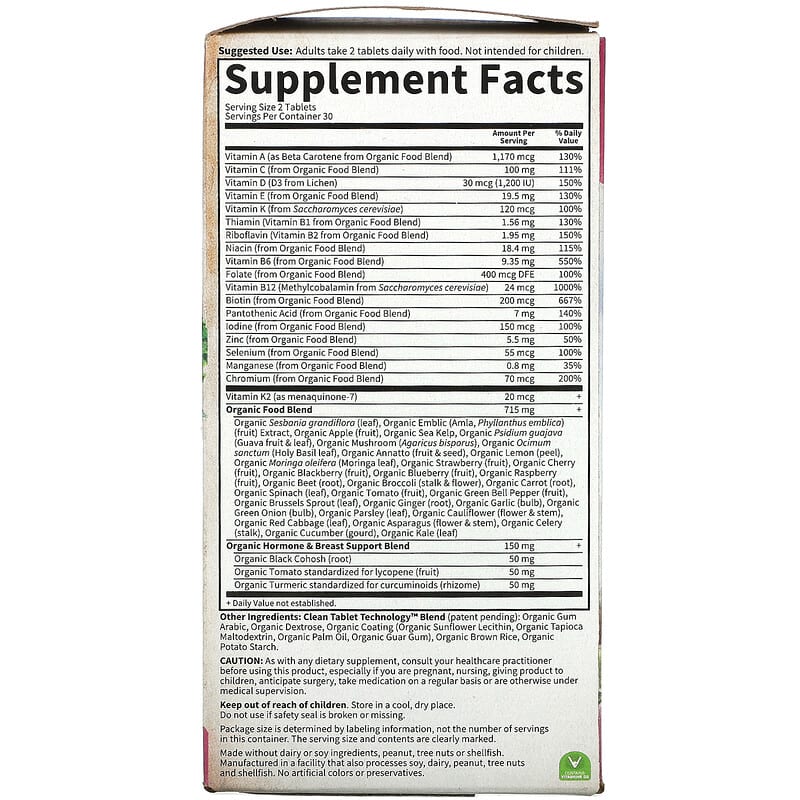 Garden of Life MyKind Organics Women's Multi 40+ 60 Vegan Tablets 2 Thành phần vi chất của Garden of Life MyKind Organics Women's Multi 40+ 60 Vegan Tablets 658010117777