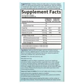 Thành phần vi chất của Garden of Life Oceans Kids DHA Chewables Ages 3 and Older Berry Lime 120 mg 120 Chewable Softgels 658010113878
