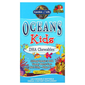 Thực phẩm chức năng Garden of Life Oceans Kids DHA Chewables Ages 3 and Older Berry Lime 120 mg 120 Chewable Softgels 658010113878