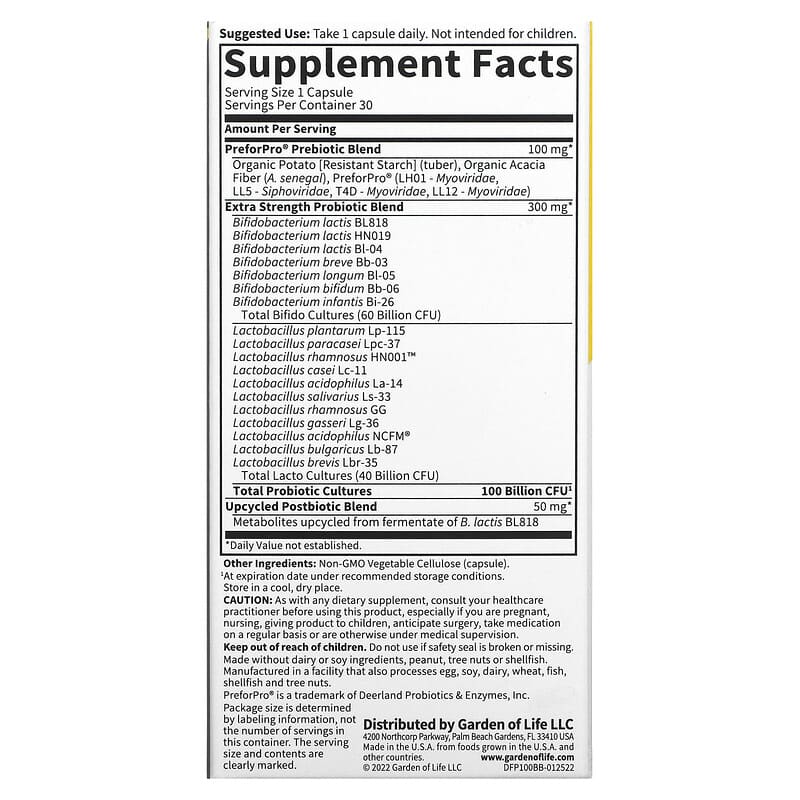 Garden of Life Probiotics 100 Billion 30 Vegetarian Capsules 2 Thành phần vi chất của Garden of Life Probiotics 100 Billion 30 Vegetarian Capsules 658010131797