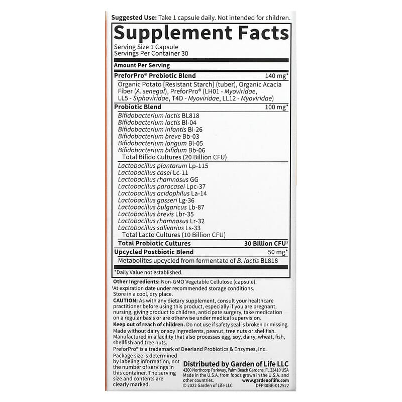 Garden of Life Probiotics 30 Billion 30 Mini Vegetarian Capsules 2 Thành phần vi chất của Garden of Life Probiotics 30 Billion 30 Mini Vegetarian Capsules 658010131780