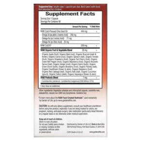 Thành phần vi chất của Garden of Life RAW CoQ10 200 mg 60 Vegan Capsules 658010115926