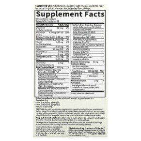 Thành phần vi chất của Garden of Life RAW Enzymes Men 90 Vegetarian Capsules 658010115612
