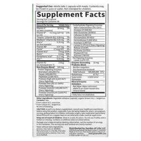 Thành phần vi chất của Garden of Life RAW Enzymes Women 90 Vegetarian Capsules 658010115636