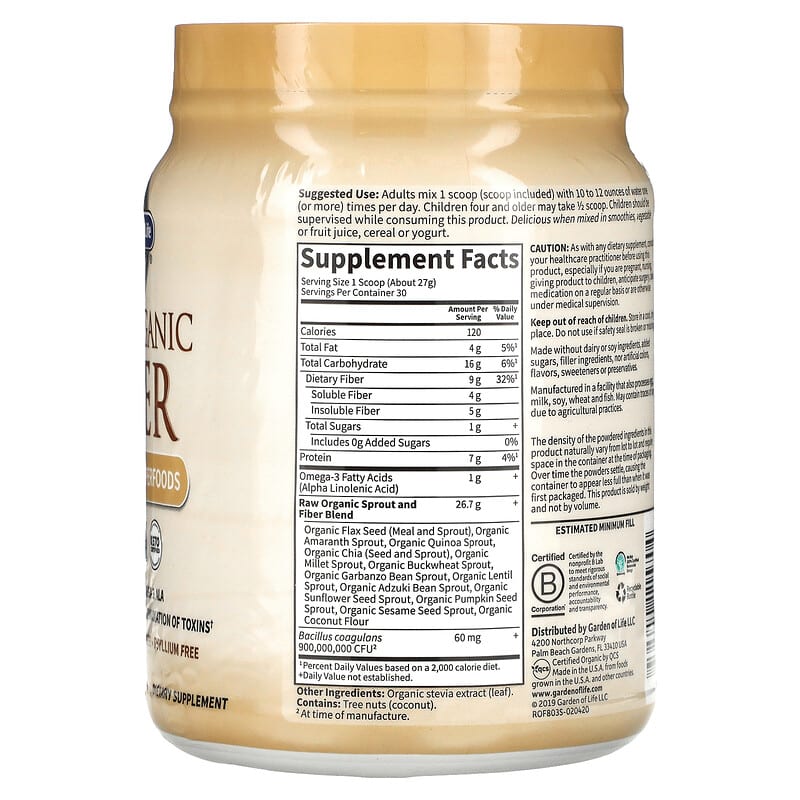 Garden of Life RAW Organic Fiber 28.32 oz (803 g) 2 Thành phần vi chất của Garden of Life RAW Organic Fiber 28.32 oz (803 g) 658010115704