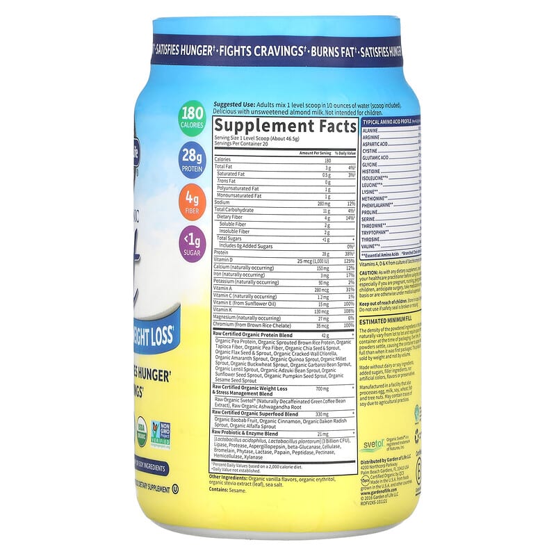 Garden of Life RAW Organic Fit High Protein for Weight Loss Vanilla 32.8 oz (930 g) 2 Thành phần vi chất của Garden of Life RAW Organic Fit High Protein for Weight Loss Vanilla 32.8 oz (930 g) 658010120425