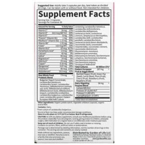 Thành phần vi chất của Garden of Life RAW Probiotics Women 50 & Wiser 85 Billion 90 Vegetarian Capsules 658010115681