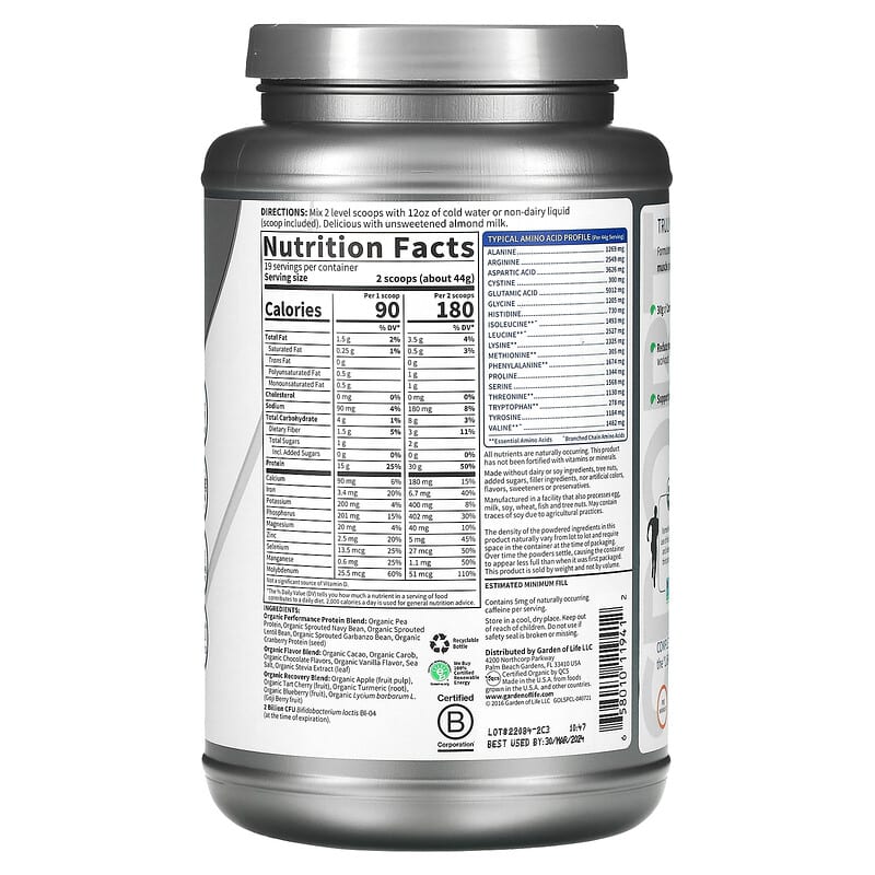 Garden of Life Sport Organic Plant-Based Protein Chocolate Flavor 29.6 oz (840 g) 2 Thành phần vi chất của Garden of Life Sport Organic Plant-Based Protein Chocolate Flavor 29.6 oz (840 g) 658010119412