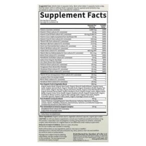 Thành phần vi chất của Garden of Life Vitamin Code 50 & Wiser Men Whole Food Multivitamin 120 Vegetarian Capsules 658010113694