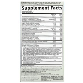 Thành phần vi chất của Garden of Life Vitamin Code 50 & Wiser Men Whole Food Multivitamin 240 Vegetarian Capsules 658010114202