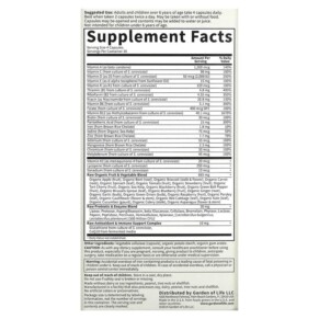 Thành phần vi chất của Garden of Life Vitamin Code Family Whole Food Multivitamin 120 Vegetarian Capsules 658010113700