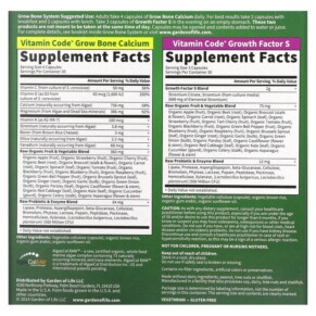 Thành phần vi chất của Garden of Life Vitamin Code Grow Bone System 2 Part Program 658010114011