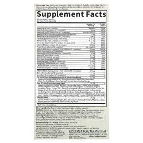 Thành phần vi chất của Garden of Life Vitamin Code Perfect Weight 240 Vegetarian Capsules 658010114219