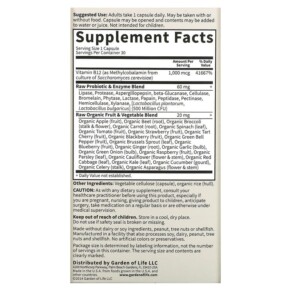 Thành phần vi chất của Garden of Life Vitamin Code RAW B-12 30 Vegan Capsules 658010113793