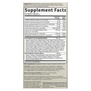 Thành phần vi chất của Garden of Life Vitamin Code RAW B-Complex 120 Vegan Capsules 658010116503