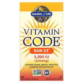 Thực phẩm chức năng Garden of Life Vitamin Code RAW D3 125 mcg (5.000 IU) 60 Vegetarian Capsules 658010115865