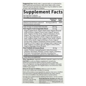 Thành phần vi chất của Garden of Life Vitamin Code RAW D3 50 mcg (2.000 IU) 120 Vegetarian Capsules 658010116565