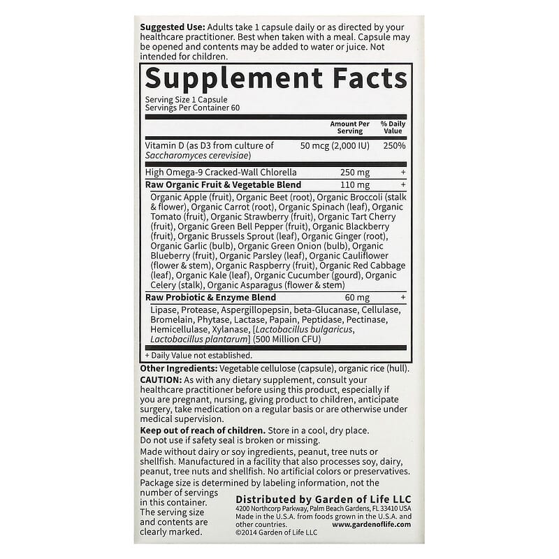 Garden of Life Vitamin Code RAW D3 50 mcg (2.000 IU) 60 Vegetarian Capsules 2 Thành phần vi chất của Garden of Life Vitamin Code RAW D3 50 mcg (2.000 IU) 60 Vegetarian Capsules 658010114134