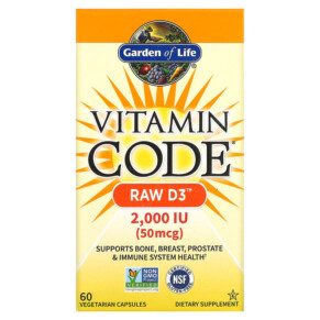 Thực phẩm chức năng Garden of Life Vitamin Code RAW D3 50 mcg (2.000 IU) 60 Vegetarian Capsules 658010114134