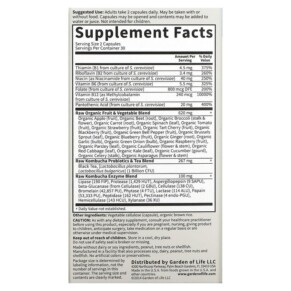 Thành phần vi chất của Garden of Life Vitamin Code RAW Kombucha 60 Vegan Capsules 658010113939