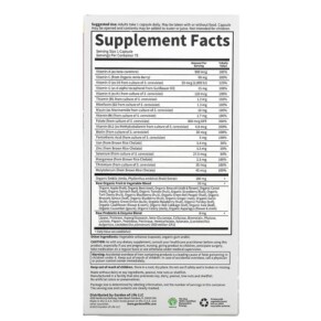 Thành phần vi chất của Garden of Life Vitamin Code RAW One Once Daily Multivitamin for Women 75 Vegetarian Capsules 658010114035