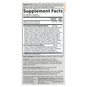 Thành phần vi chất của Garden of Life Vitamin Code RAW Vitamin C 120 Vegan Capsules 658010116558