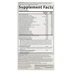 Thành phần vi chất của Garden of Life Vitamin Code Whole Food Multivitamin for Women 240 Vegetarian Capsules 658010114172