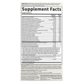 Thành phần vi chất của Garden of Life Vitamin Code Whole Food Multivitamin for Women 50 & Wiser 240 Vegetarian Capsules 658010114189