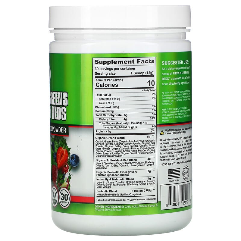 Gaspari Nutrition Proven Greens & Reds High Nutrient Superfood Powder Naturally Flavored 12.69 oz (360 g) 2 Thành phần vi chất của Gaspari Nutrition Proven Greens & Reds High Nutrient Superfood Powder Naturally Flavored 12.69 oz (360 g) 646511030176