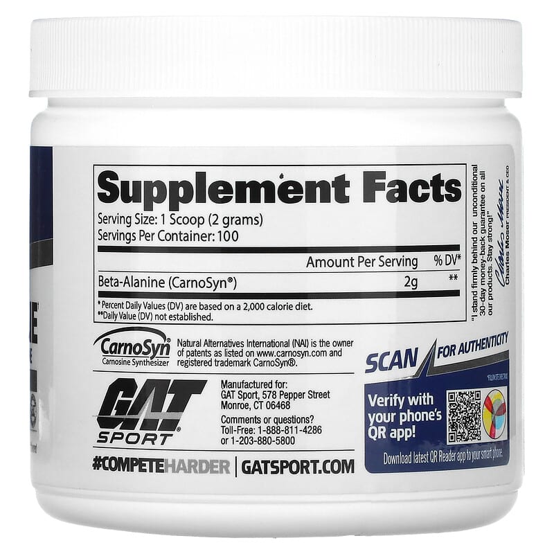 GAT Beta Alanine Unflavored 7.1 oz (200 g) 2 Thành phần vi chất của GAT Beta Alanine Unflavored 7.1 oz (200 g) 859613220035