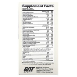 Thành phần vi chất của GAT Mens Multi + Test 150 Tablets 816170021109