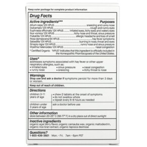 Thành phần vi chất của Genexa LLC Kids´ Allergy Care Allergy & Decongestant Organic Acai Berry 60 Chewable Tablets 857630006021