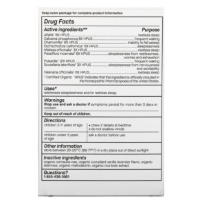 Thành phần vi chất của Genexa LLC Kids' Sleepology Organic Nighttime Sleep Aid Ages 3+ Vanilla & Lavender 60 Chewable Tablets 857630006199