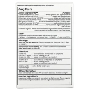Thành phần vi chất của Genexa LLC Stress Organic Stress & Fatigue Formula Organic Vanilla & Lavender 60 Chewable Tablets 857630006007