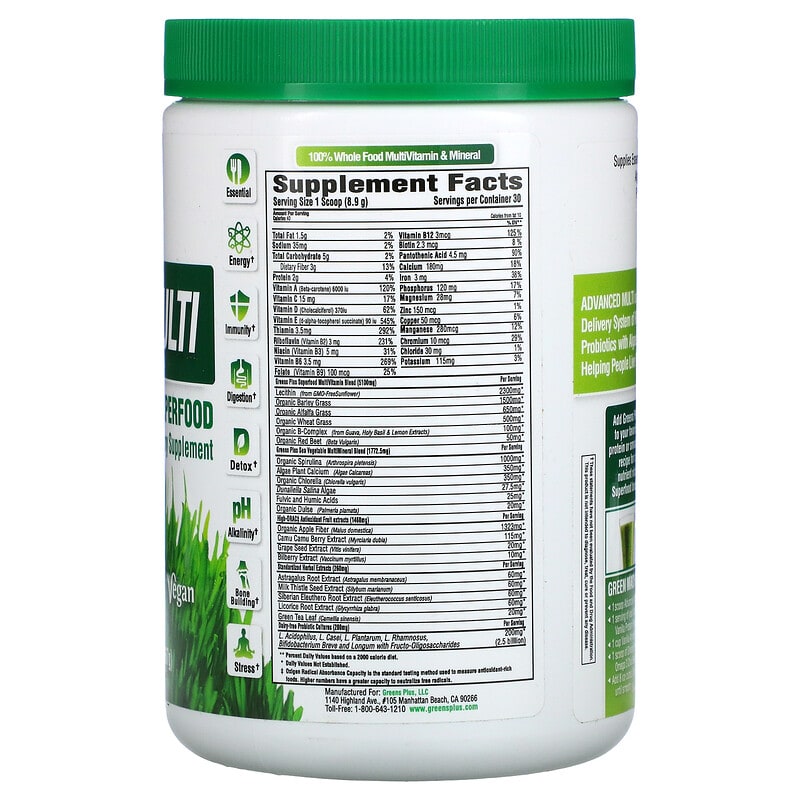 Greens Plus Advanced Multi Raw Superfood 9.4 oz (267 g) 2 Thành phần vi chất của Greens Plus Advanced Multi Raw Superfood 9.4 oz (267 g) 769745100009