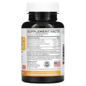 Thành phần vi chất của Healths Harmony Vitamin C Immune Support 60 Capsules 850006500208