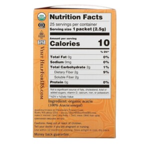 Thành phần vi chất của Heather's Tummy Care Organic Acacia Senegal Tummy Fiber 25 Stick Packs 2.5 g Each 180616000165