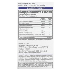 Thành phần vi chất của Himalaya Ashwagandha + Immune 60 Vegan Capsules 605069068208