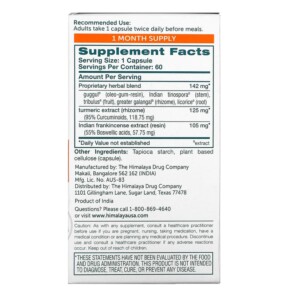 Thành phần vi chất của Himalaya Curcumin Complete The Joint Solution 60 Vegetarian Capsules 605069060523