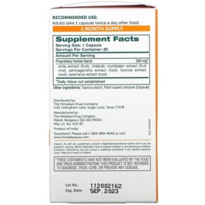 Thành phần vi chất của Himalaya Hello Energy Adrenal Support With Ashwagandha 60 Vegetarian Capsules 605069065344