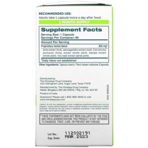 Thành phần vi chất của Himalaya Hello Joy Mood Support With Ashwagandha 60 Vegetarian Capsules 605069065337