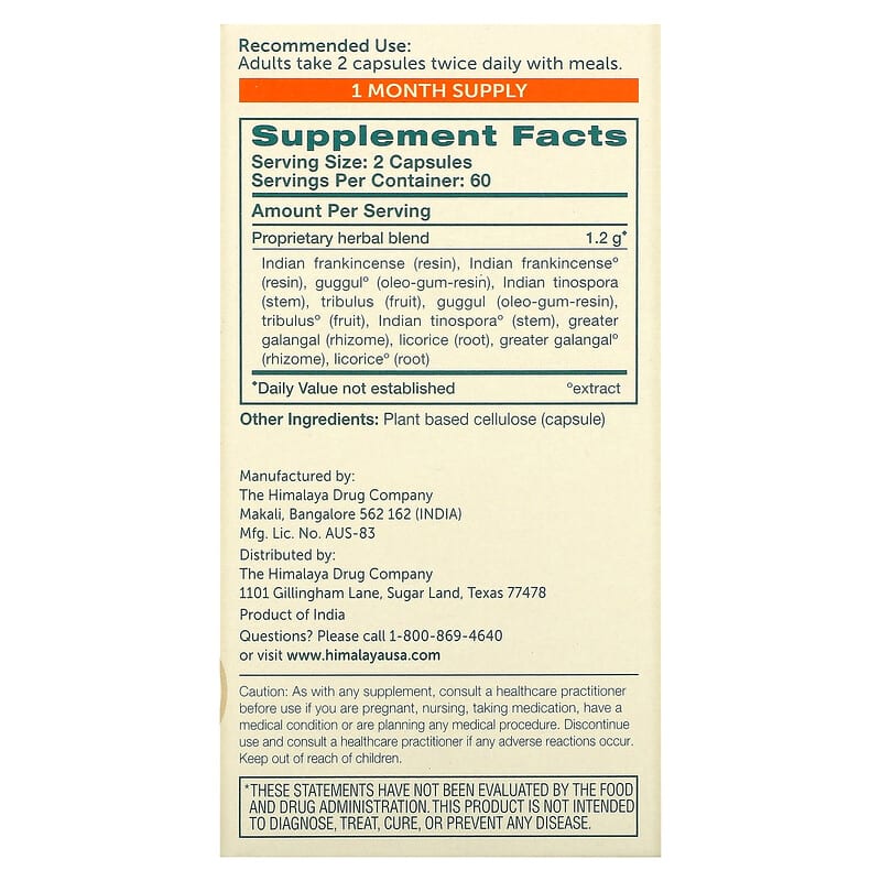 Himalaya JointCare 120 Vegetarian Capsules 2 Thành phần vi chất của Himalaya JointCare 120 Vegetarian Capsules 605069121620