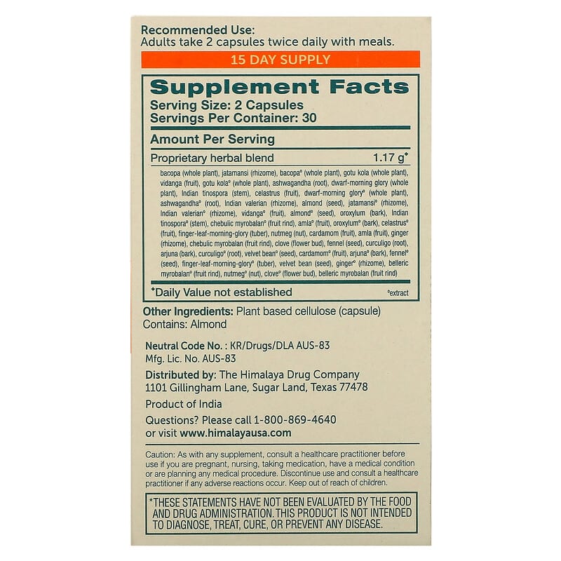 Himalaya MindCare 60 Vegetarian Capsules 2 Thành phần vi chất của Himalaya MindCare 60 Vegetarian Capsules 605069006019