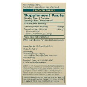 Thành phần vi chất của Himalaya Turmeric 95 with Curcumin 60 Vegetarian Capsules 605069425018