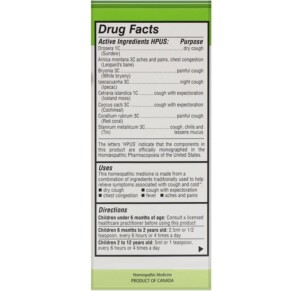 Thành phần vi chất của Homeolab USA Kids Relief Cough & Cold Syrup For Kids 0-12 Yrs 3.4 fl oz (100 ml) 778159090615