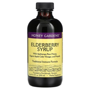 Thực phẩm chức năng Honey Gardens Elderberry Syrup with Apitherapy Raw Honey Organic Apple Cider Vinegar and Propolis 8 fl oz (240 ml) 022318000329
