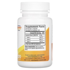 Thành phần vi chất của Houston Enzymes Lypazyme 120 Capsules 898631000427