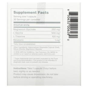 Thành phần vi chất của HVMN Yawn Rejuvenating Sleep Aid 30 Capsules 850632006280