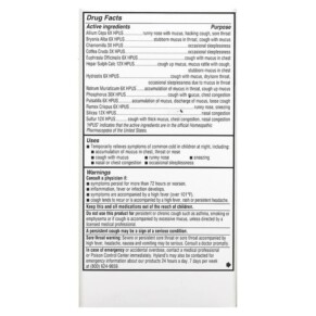 Thành phần vi chất của Hyland's Baby Nighttime Mucus + Cold Relief Ages 6 Months+ 4 fl oz (118 ml) 354973337121